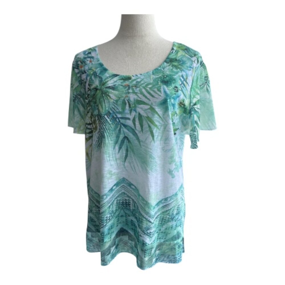 Energe World Wear Beaded Scoop Neck Blouse L - Abstract Floral Swirl (2485-15)